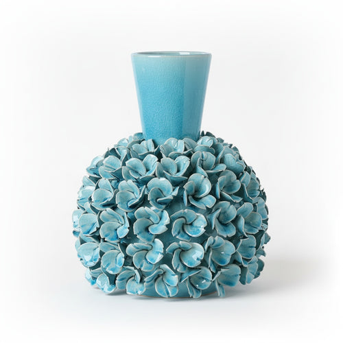 Blue Ceramic Petal Textured Vase