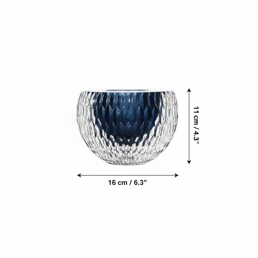 Small blue faceted bowl vase dimension diagram