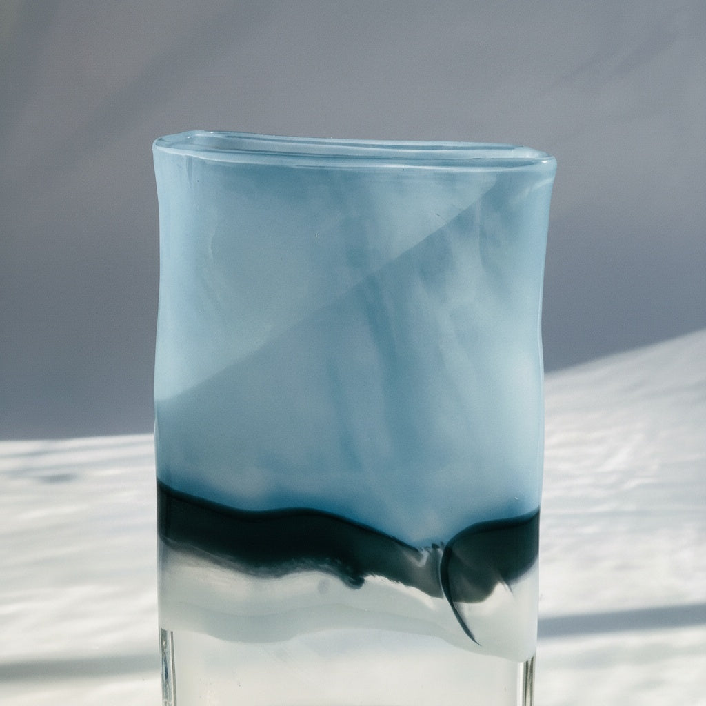 Detail view of blue and black gradient glass texture