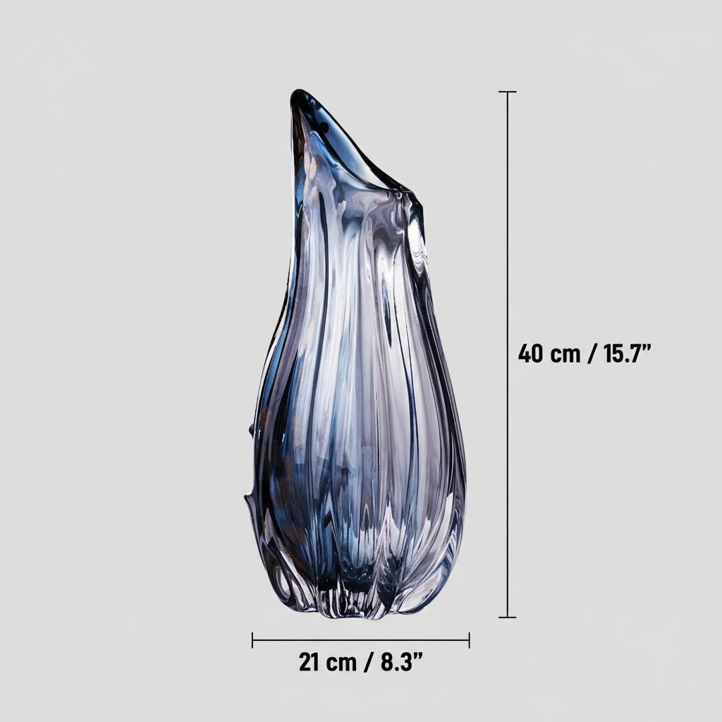Large crystal vase with dimensions overlay