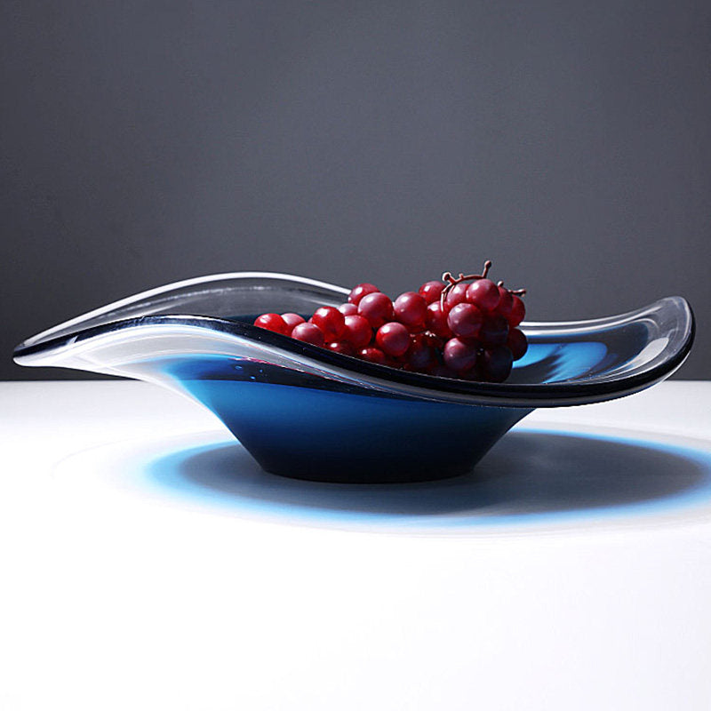 Front view of wavy rim crystal bowl with fruit