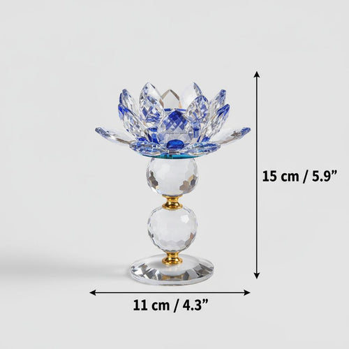 Dimensions diagram of crystal lotus candle holder showing height and width