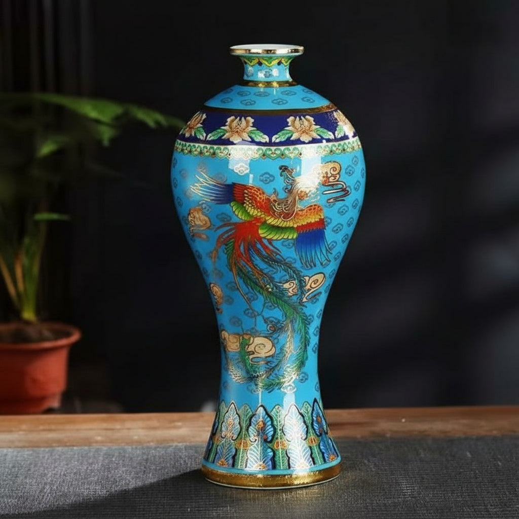 Blue Enamel Porcelain Tall Vase