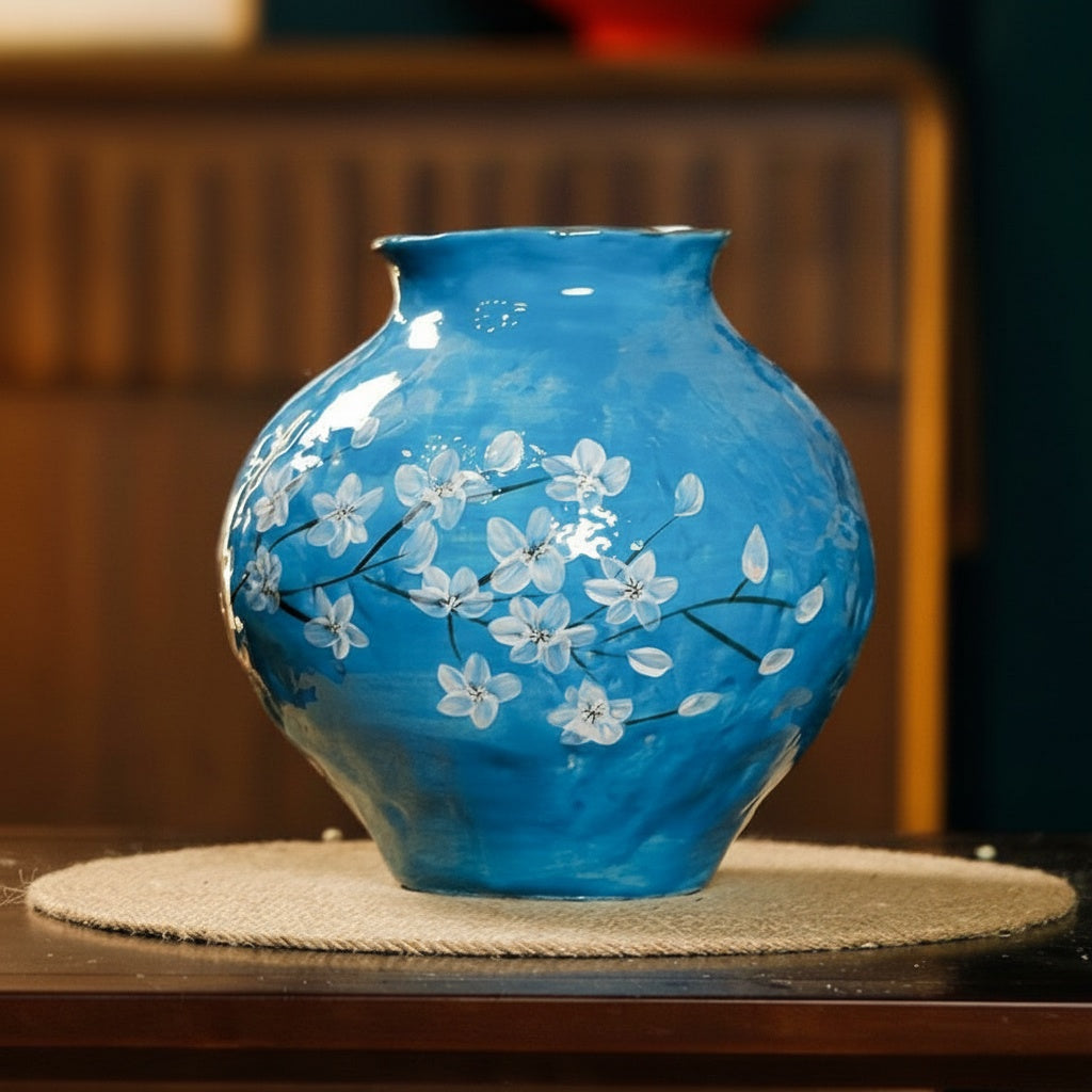 Blue Floral Ceramic Bulb Vase