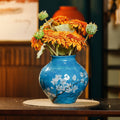 Blue Floral Ceramic Bulb Vase