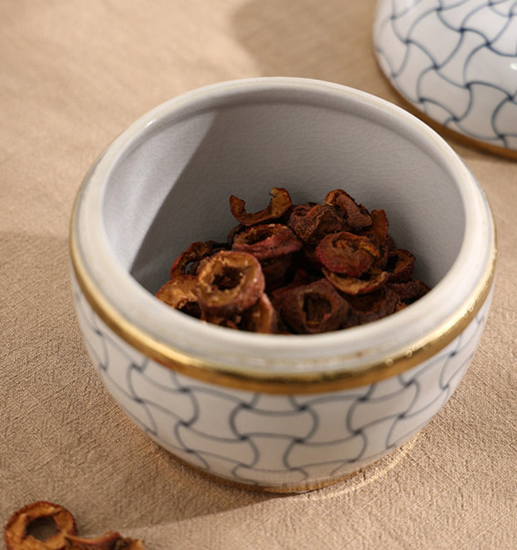 Close up of crackle glaze interior and gold rim