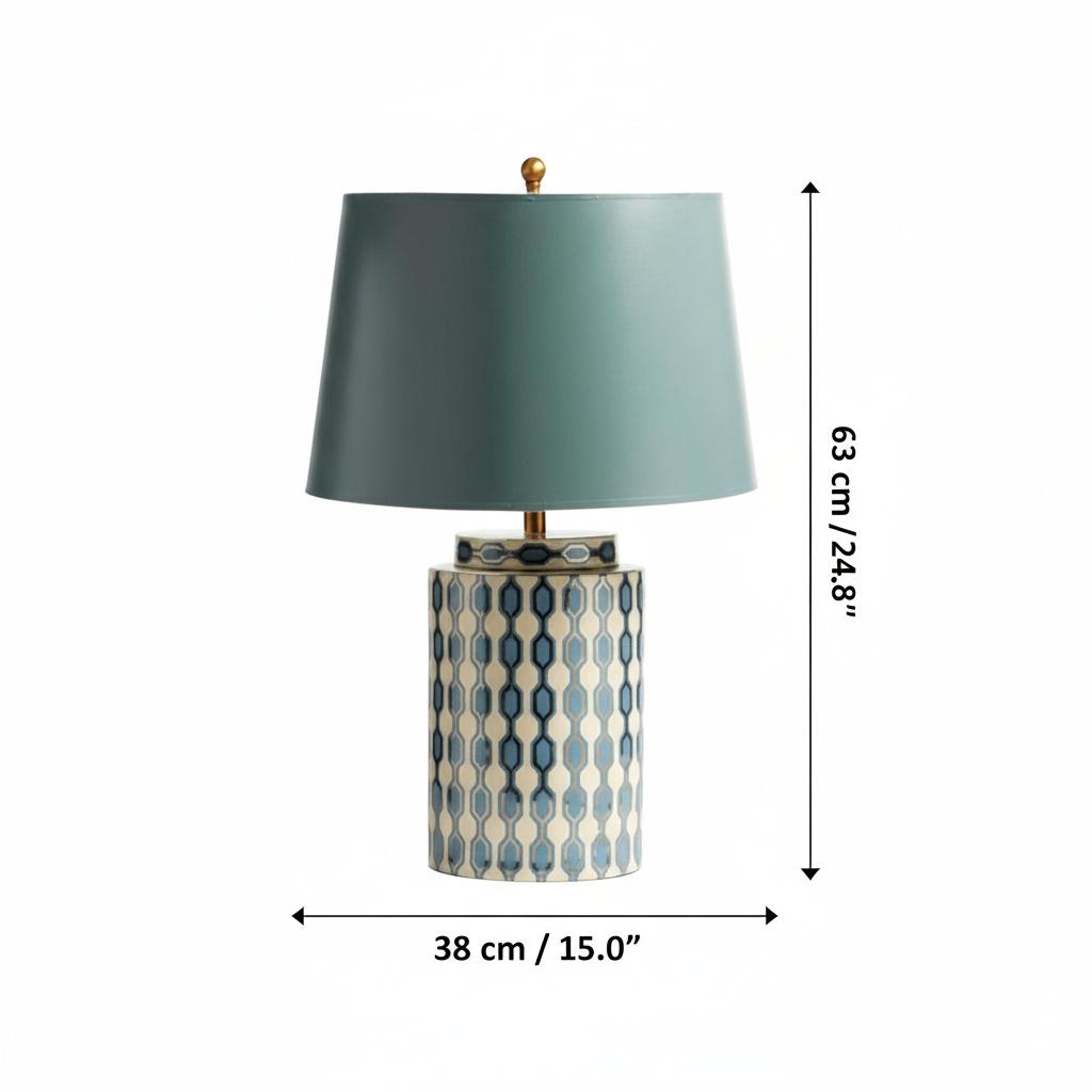 Dimensions of the ceramic table lamp showing height and width