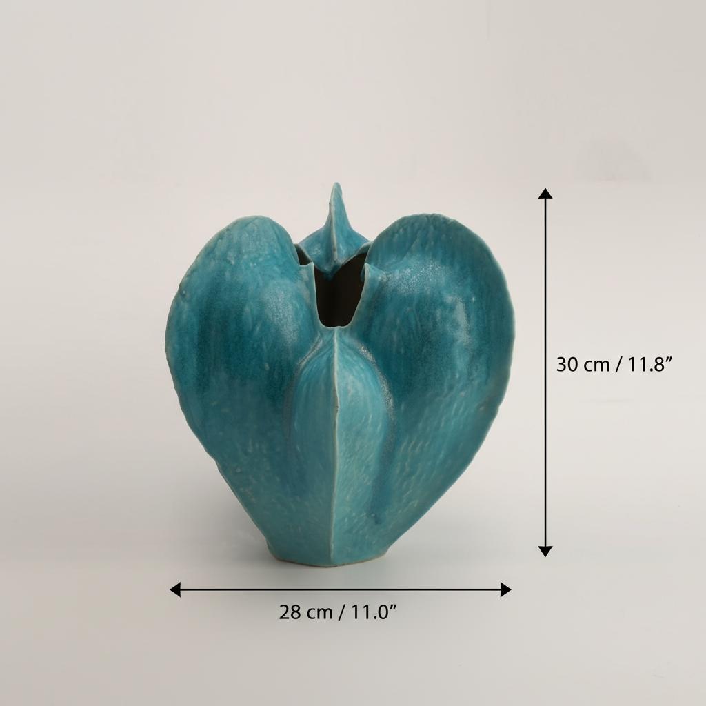 Blue glazed ceramic sculptural vase dimensions