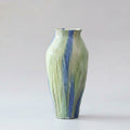 Medium tall ceramic vase with painterly blue and green finish