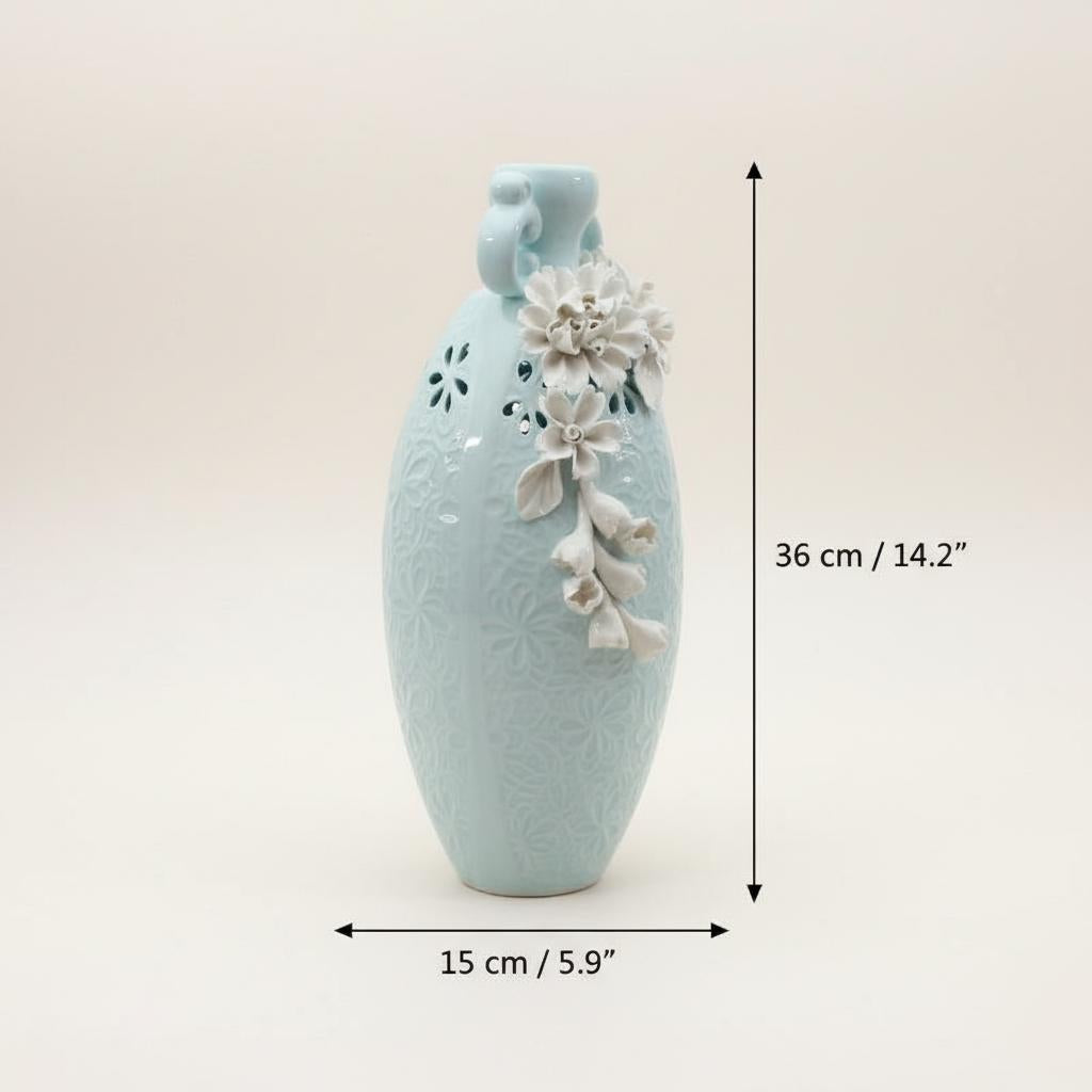 Dimensions of tall blue porcelain floral vase