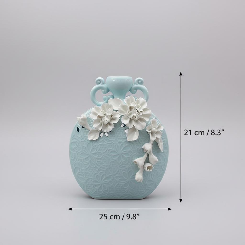 Dimensions of round blue porcelain floral vase