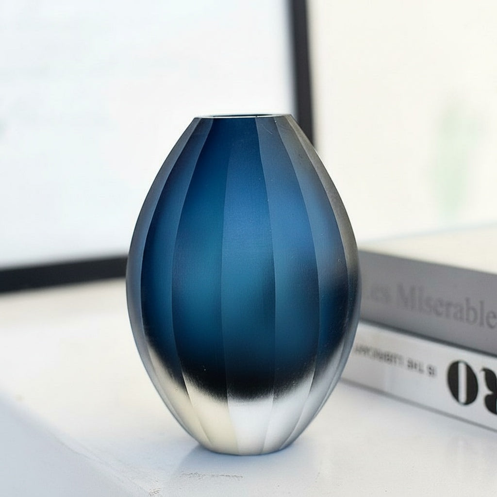 Blue And Silver Gradient Faceted Glass Vase