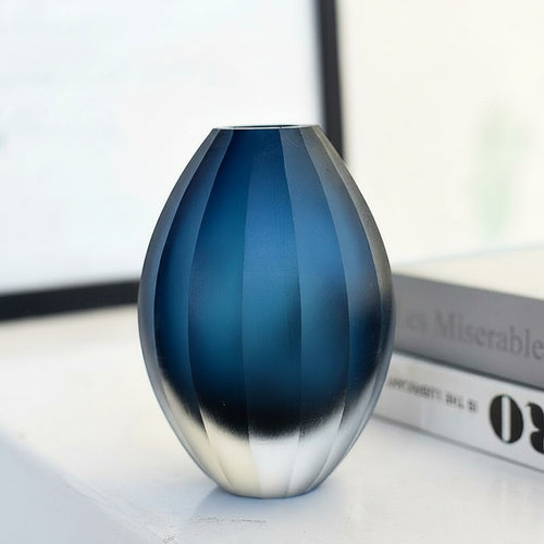 Blue And Silver Gradient Faceted Glass Vase
