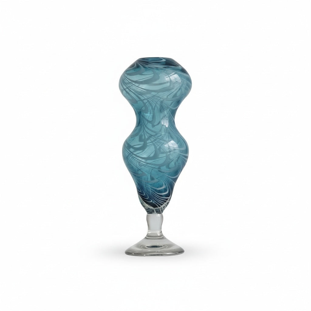 Blue Swirled Glass Pedestal Vase