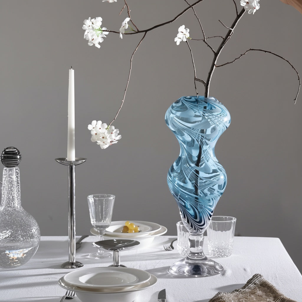 Blue Swirled Glass Pedestal Vase