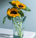Blue Textured Glass Flared Vase With Sunflowers