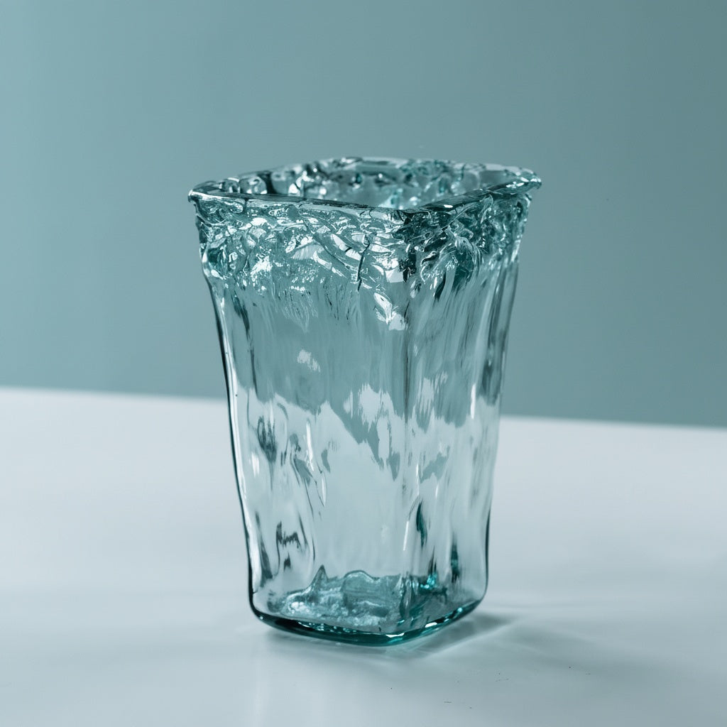 Blue Textured Glass Flared Vase