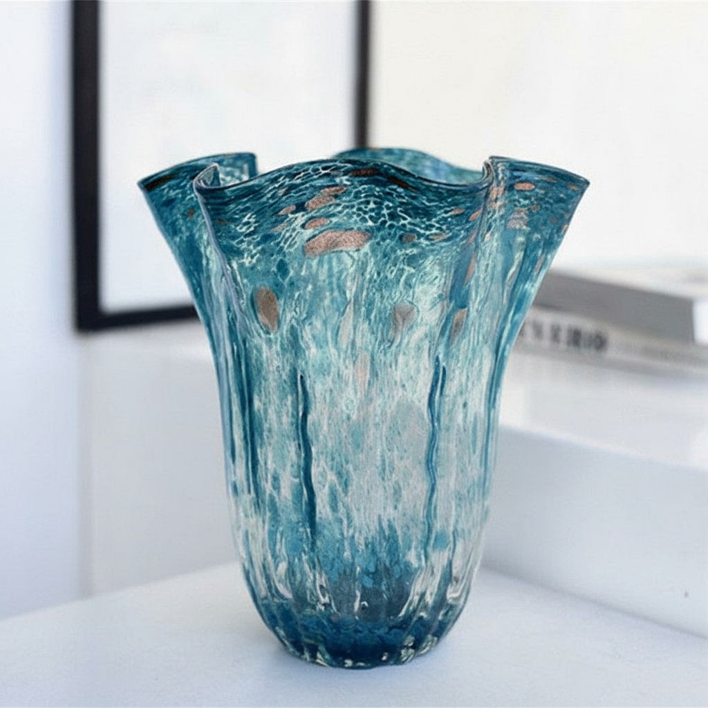 Blue Textured Glass Fluted Vase
