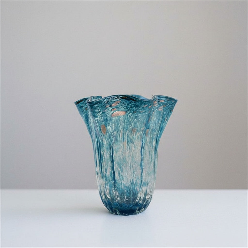 Blue Textured Glass Fluted Vase