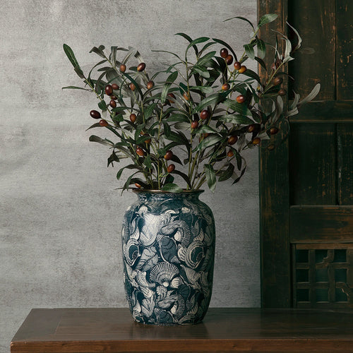 Medium stout ceramic vase with faux olive branches