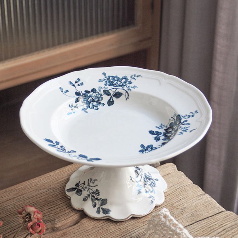 High angle view showing floral pattern inside ceramic bowl