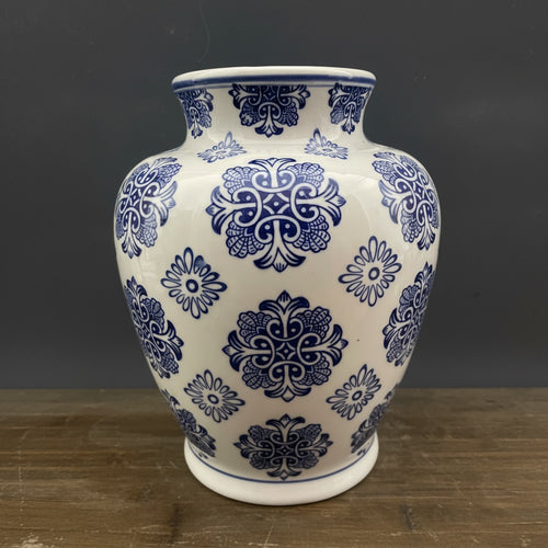 Blue & White Floral Ceramic Vase