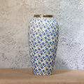 Tall blue and white floral ceramic vase