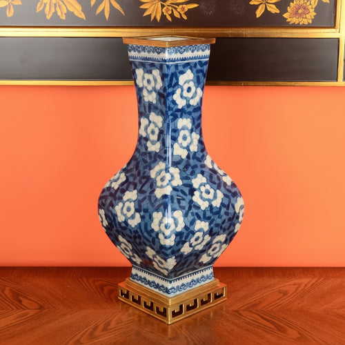 Blue and White Floral Porcelain Square Vase