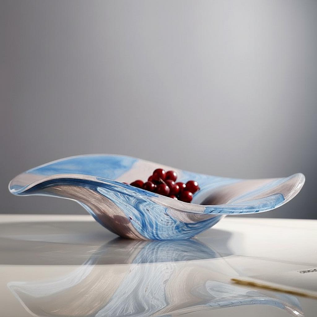Artistic shot of the wavy glass bowl on a reflective surface