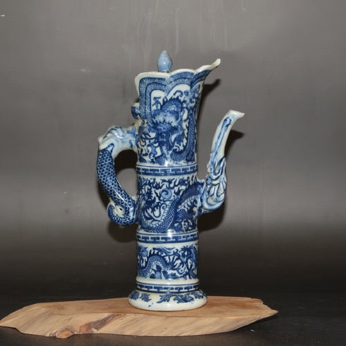 Blue & White Porcelain Cylindrical Dragon Ewer