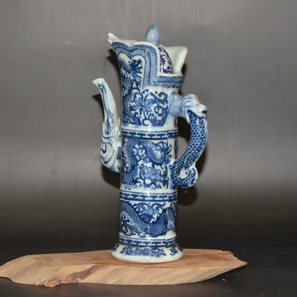 Blue & White Porcelain Cylindrical Dragon Ewer