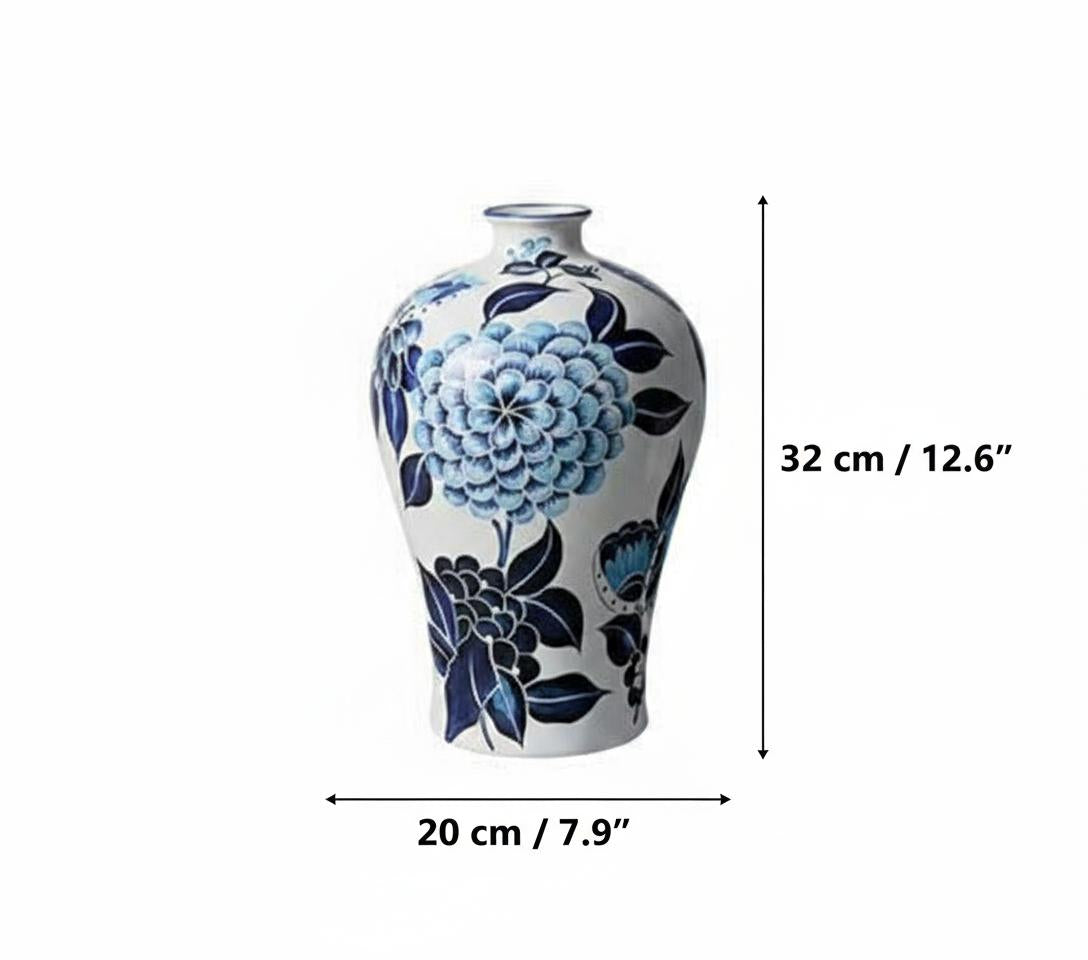 Dimensions of blue and white ceramic baluster vase