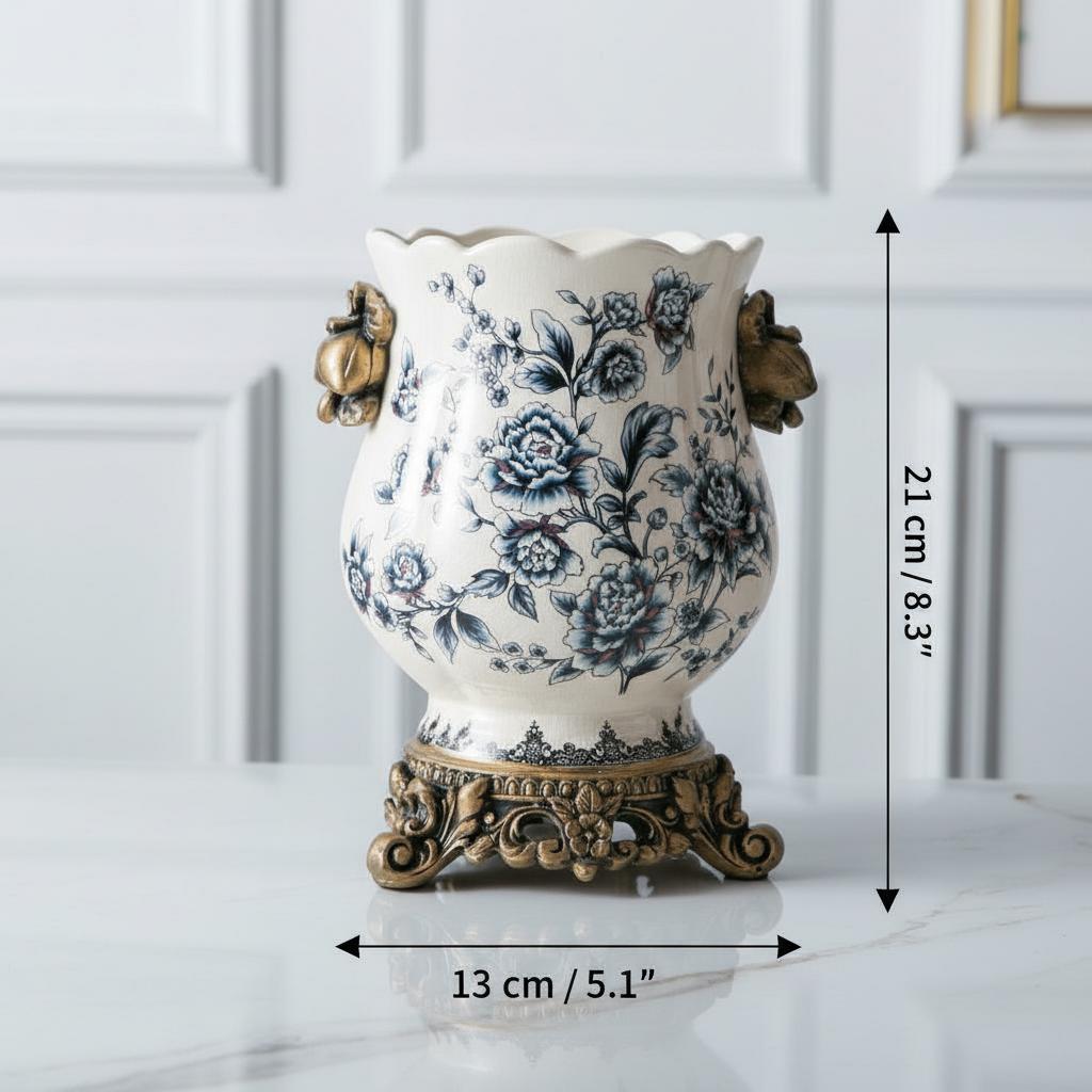 Dimensions diagram of the porcelain vase showing height and width