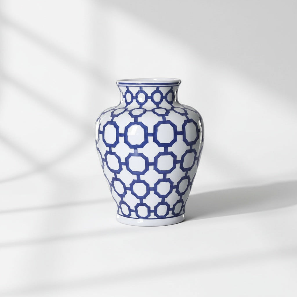 Blue and White Porcelain Geometric Vase