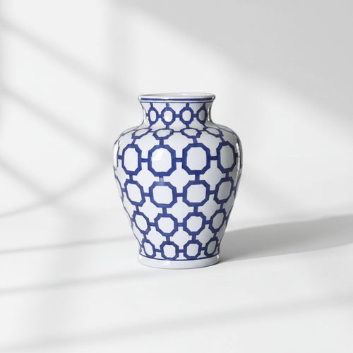 Blue and White Porcelain Geometric Vase