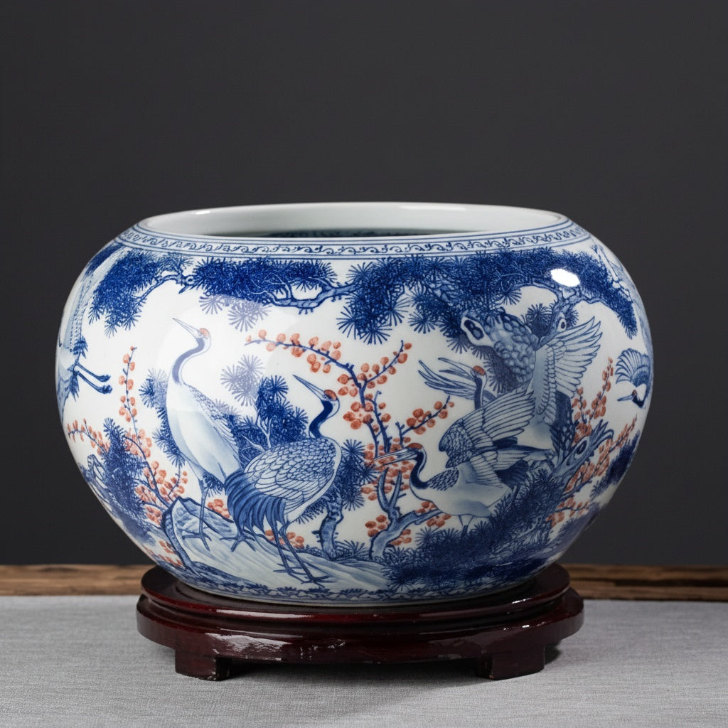 Blue & White Porcelain Round Decorative Bowl