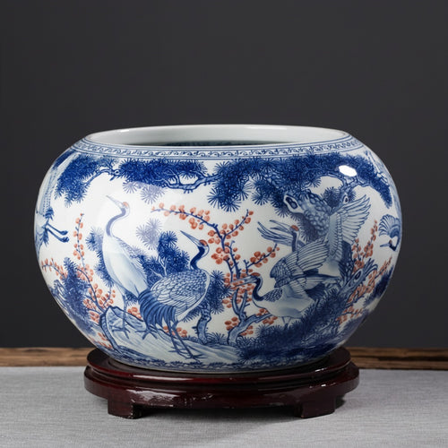 Blue & White Porcelain Round Decorative Bowl