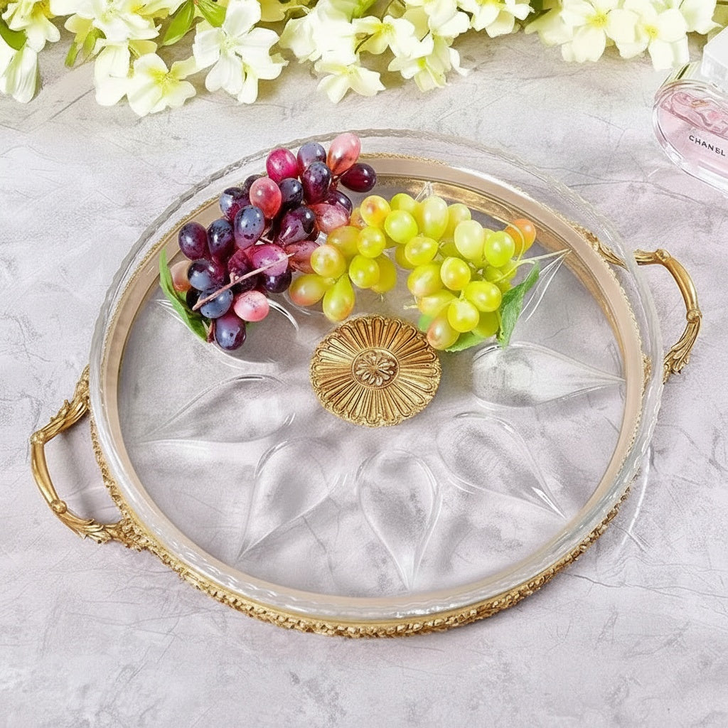 Brass And Glass Round Serving Tray