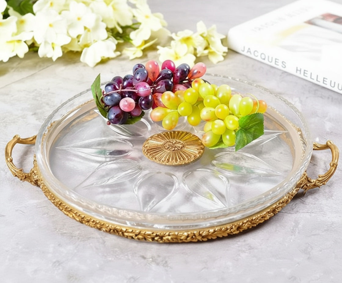 Brass And Glass Round Serving Tray