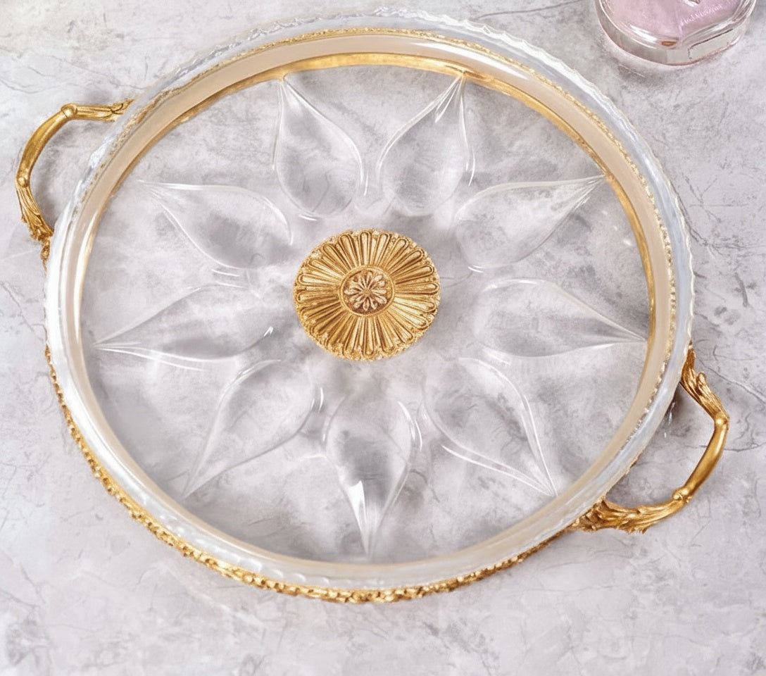 Brass And Glass Round Serving Tray