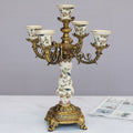 Brass And Porcelain Five Arm Candelabra