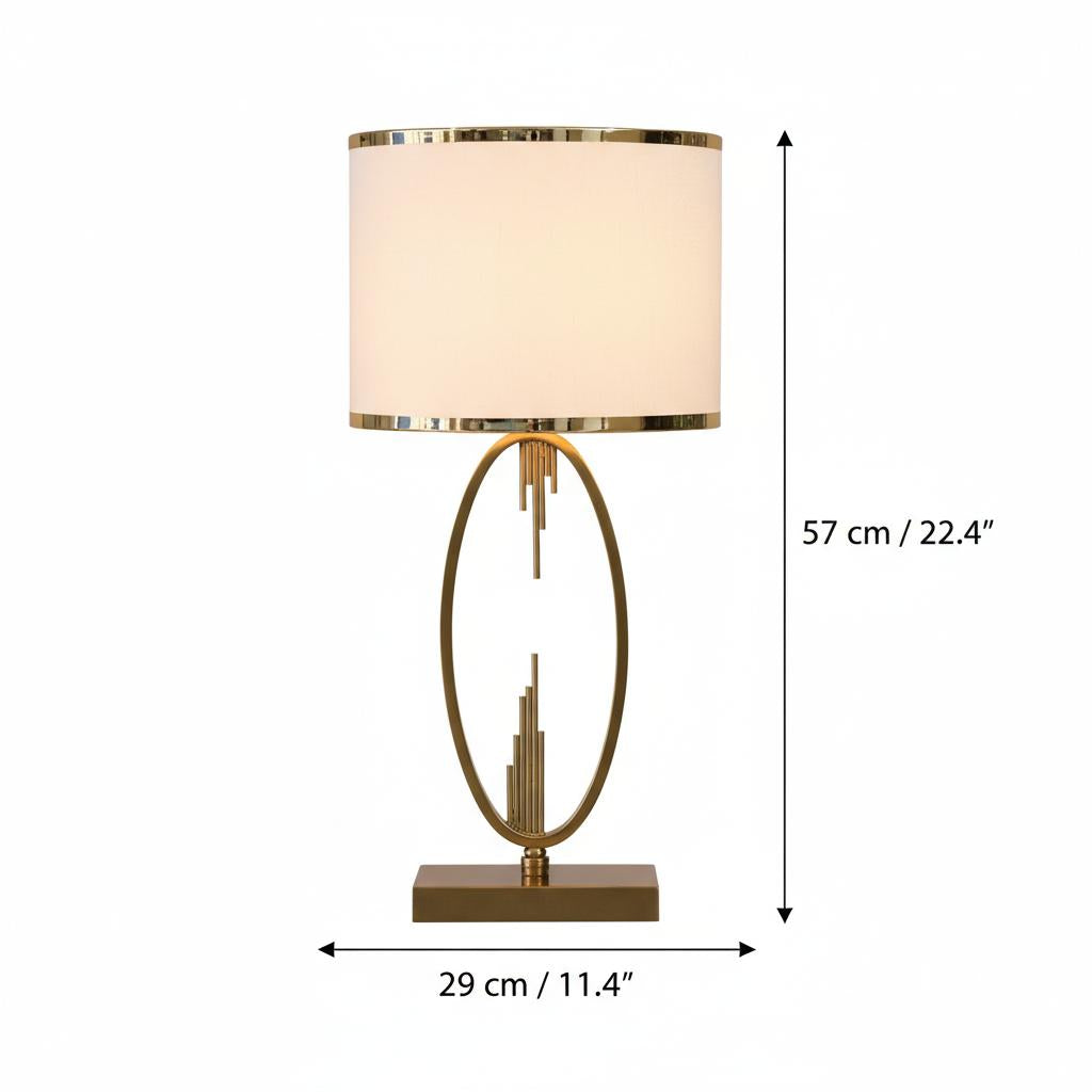Dimensions diagram of brass table lamp showing height and width