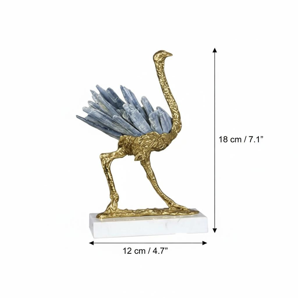 Side view of the running ostrich style brass sculpture