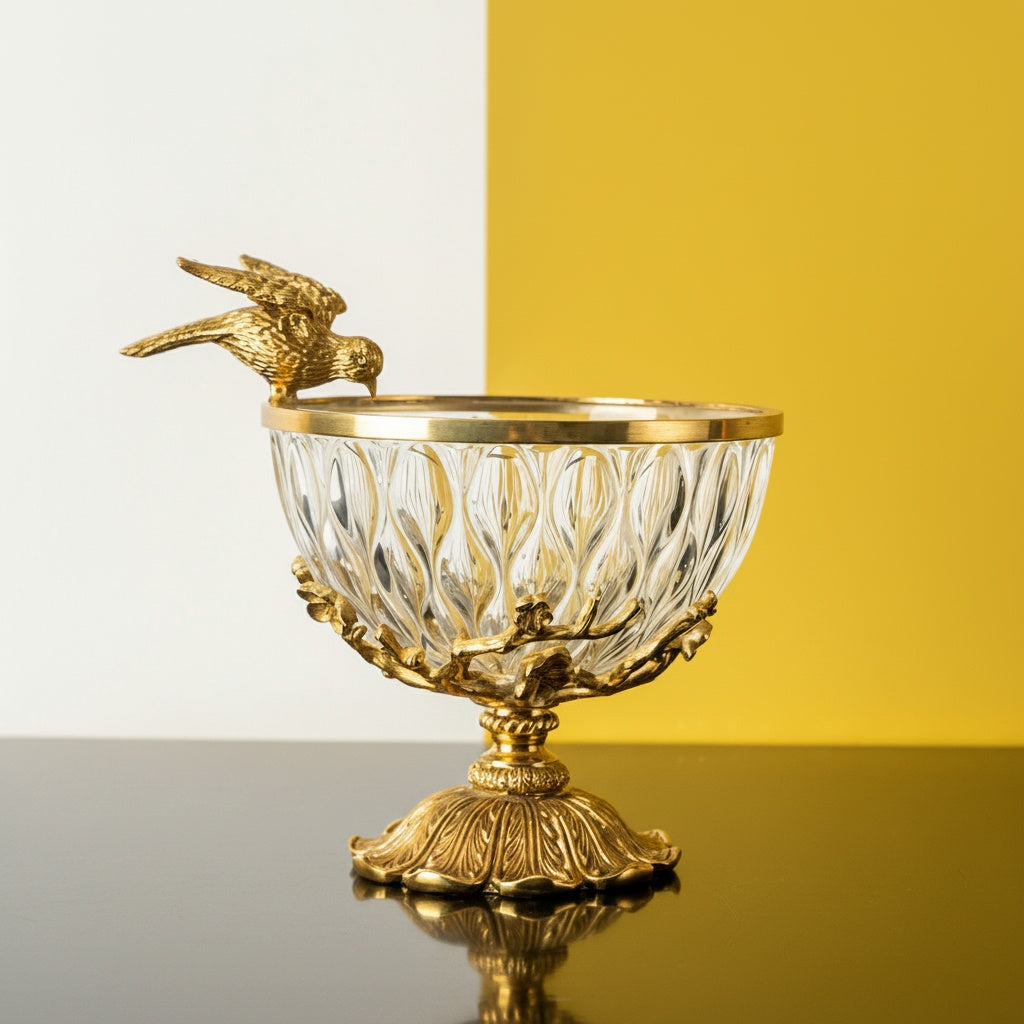Brass And Crystal Decorative Pedestal Bowl