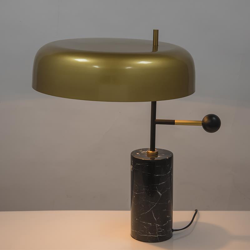 Front view of lamp illuminated with warm glow