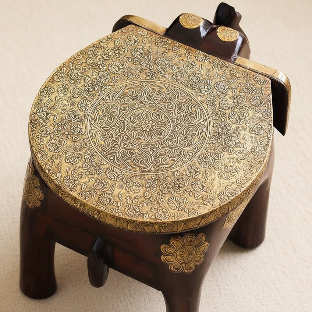 Top view showing brass mandala pattern on seat
