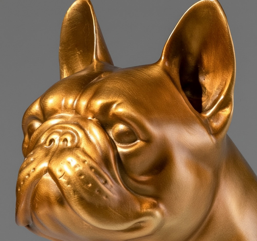 Bronze Finish French Bulldog Sculpture Head Detail