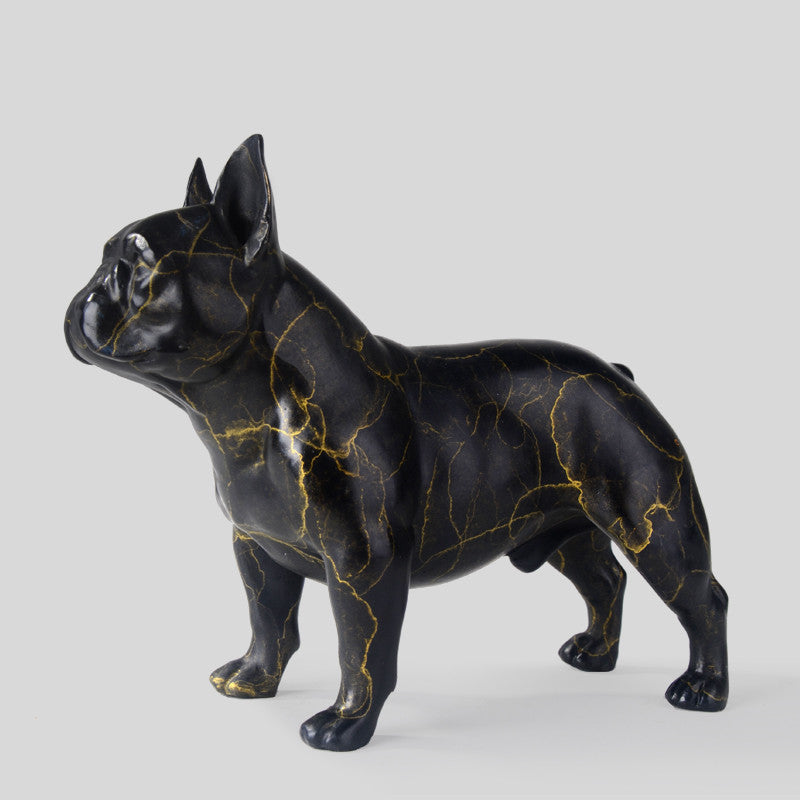 Black and gold bronze French Bulldog sculpture side view