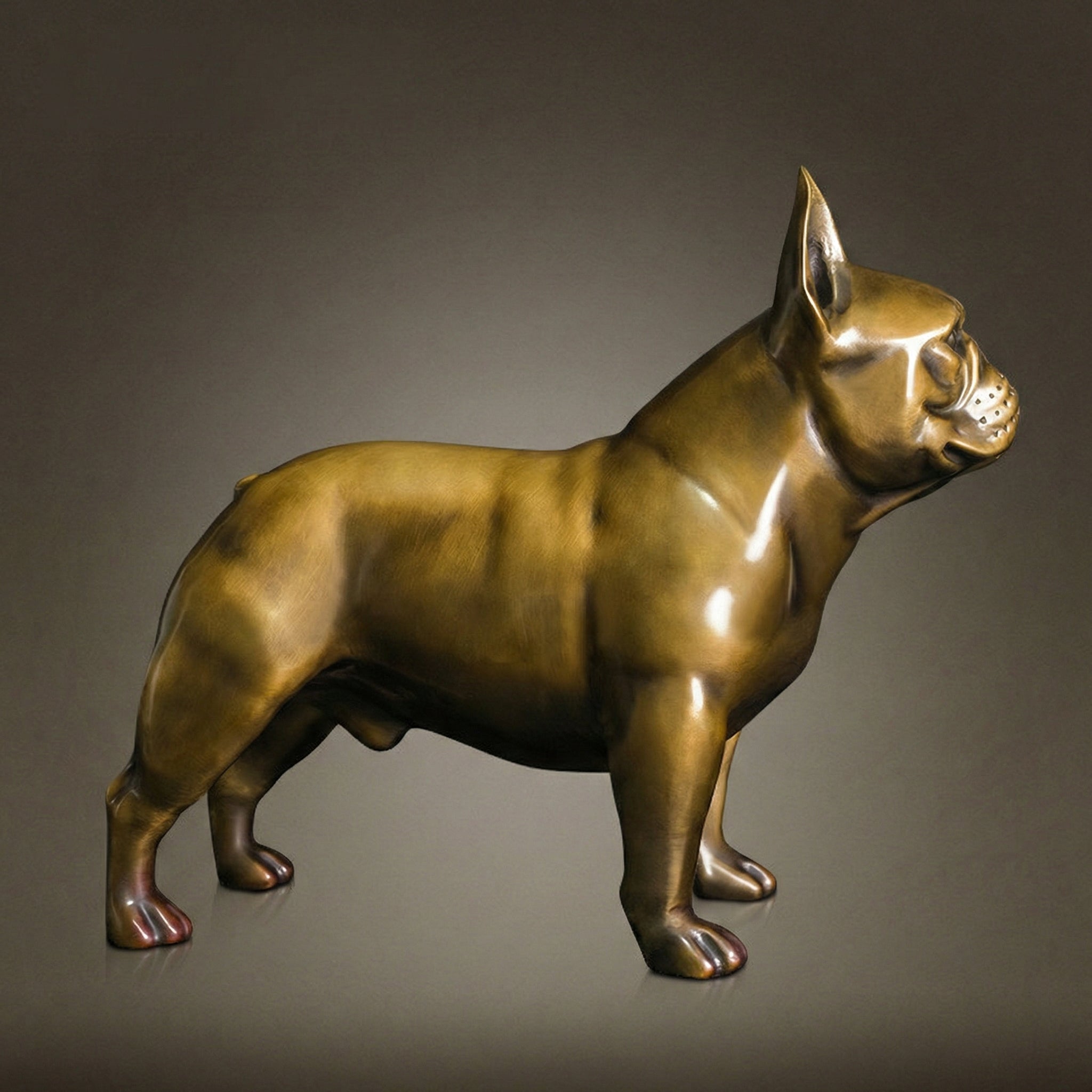 Classic bronze French Bulldog statue side profile