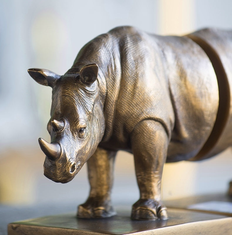 Close up detail of bronze finish texture on rhino sculpture